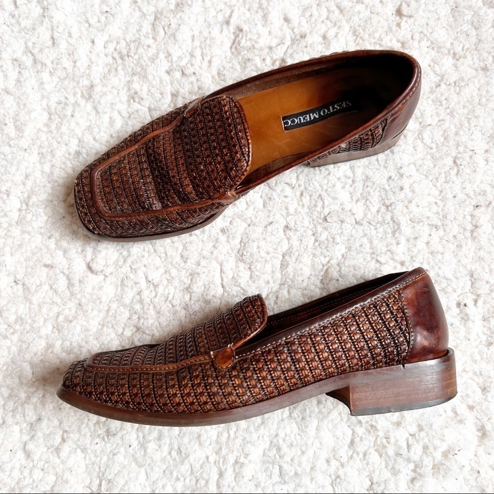 Sesto Meucci: Vintage Brown Basketweave Slip On Loafers Size 5.5